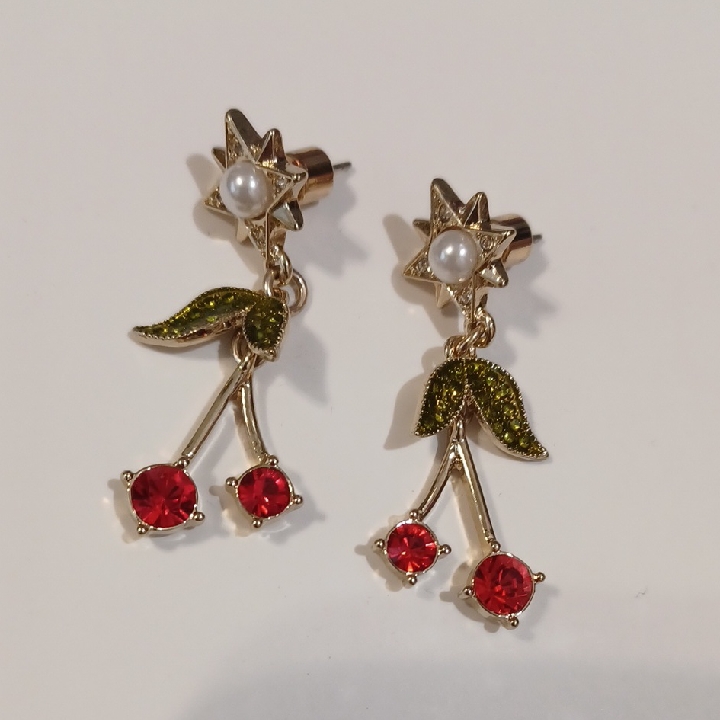 Source Unknown Gold Star Cherry Earrings